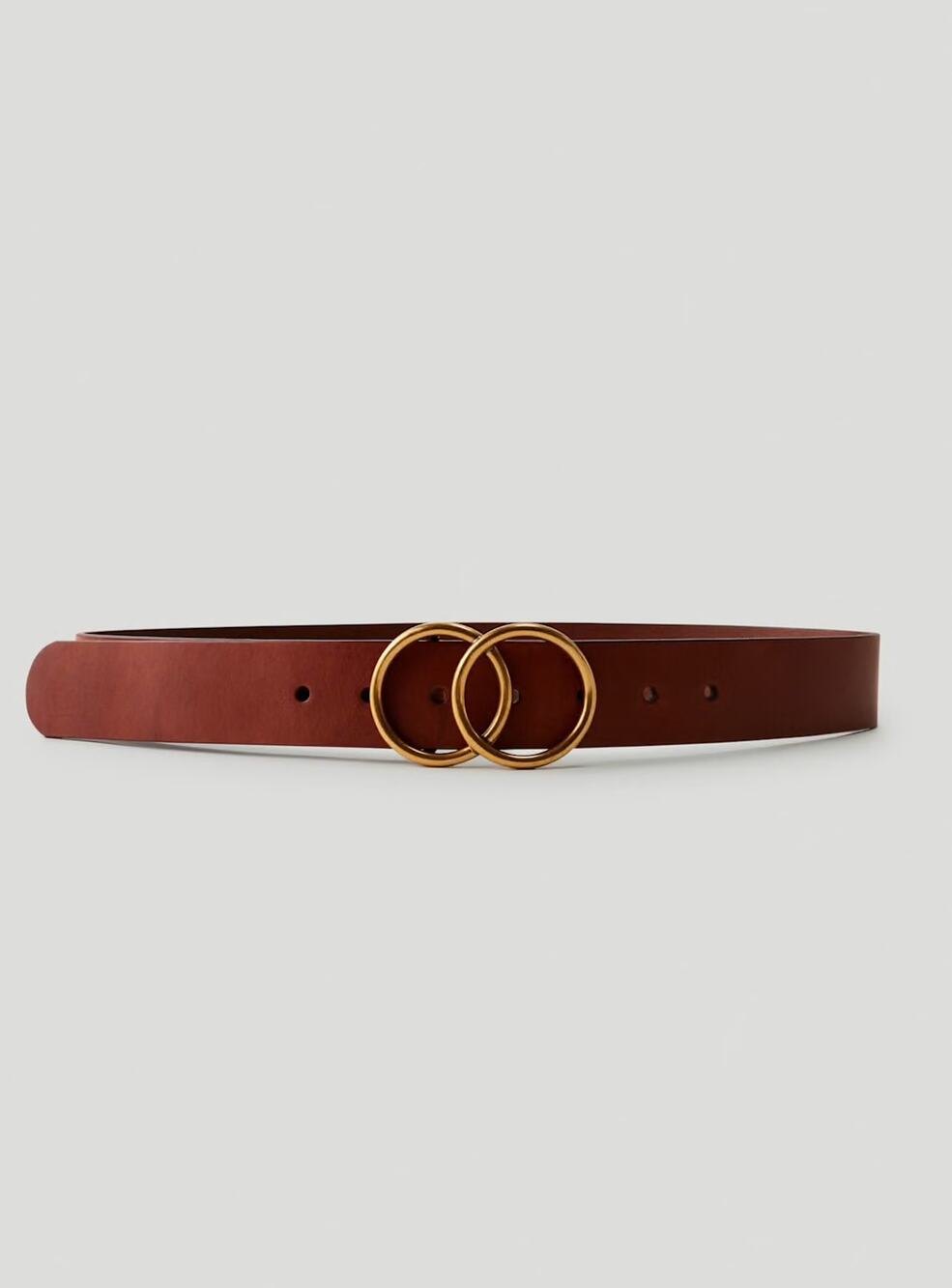 Aritzia Auxiliary brown leather belt with double ring brass buckle
